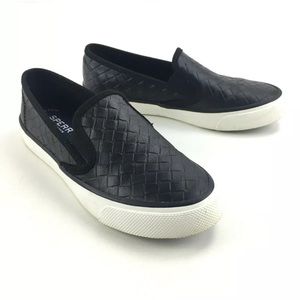 Sperry Seaside Emboss Weave Black Leather Shoes